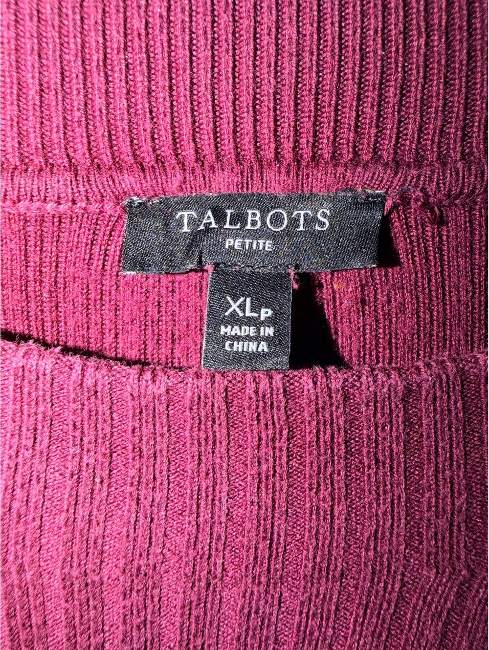 Talbots Petite XL Burgundy Ribbed Sweater with Gold Button Detail